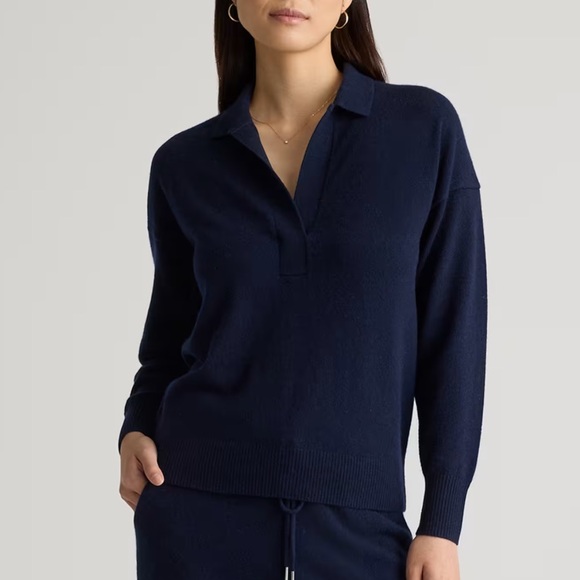 Quince Sweaters - Quince Mongolian Cashmere Polo Sweater in True Navy